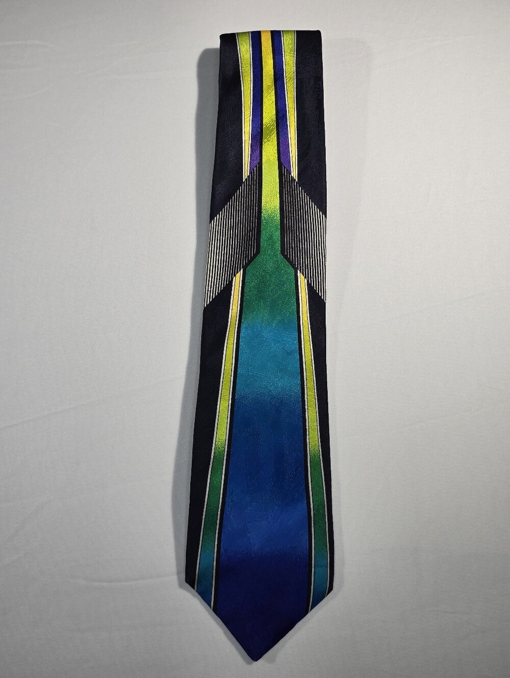 Vitaliano Pancaldi Italy 100% Silk Tie Blue Green Yellow Geometric Abstract Wide
